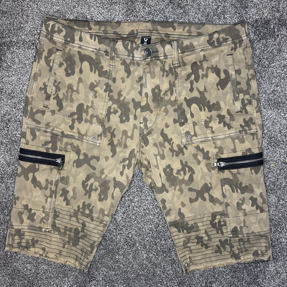 True Religion Men's Touring Moto Camouflage Shorts 36 Brown Cargo Streetwear